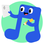 ScoreSkills mascot, Remi, writing sheet music