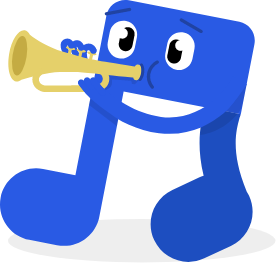 ScoreSkills mascot, Remi, Playing the trumpet